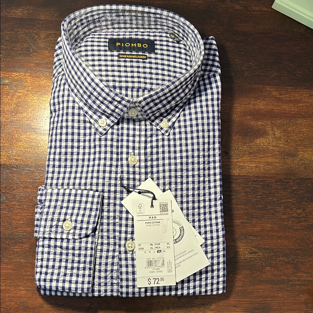 Piombo Men's Navy And White Gingham Shirt